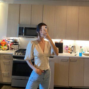 abecrombie and fitch satin puff sleeve top